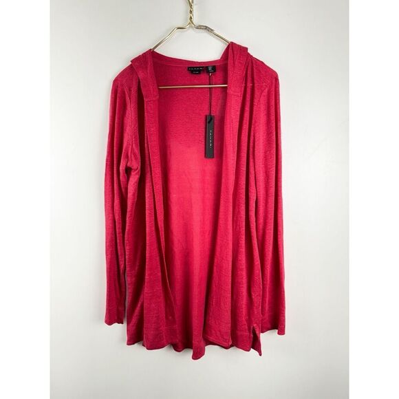 Tahari 100% Linen Hooded Beach Cardigan Medium Open Front Lightweight Sweater - Picture 1 of 4